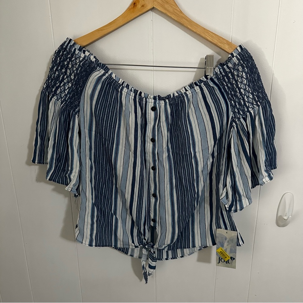 Blue Striped Off-Shoulder Top